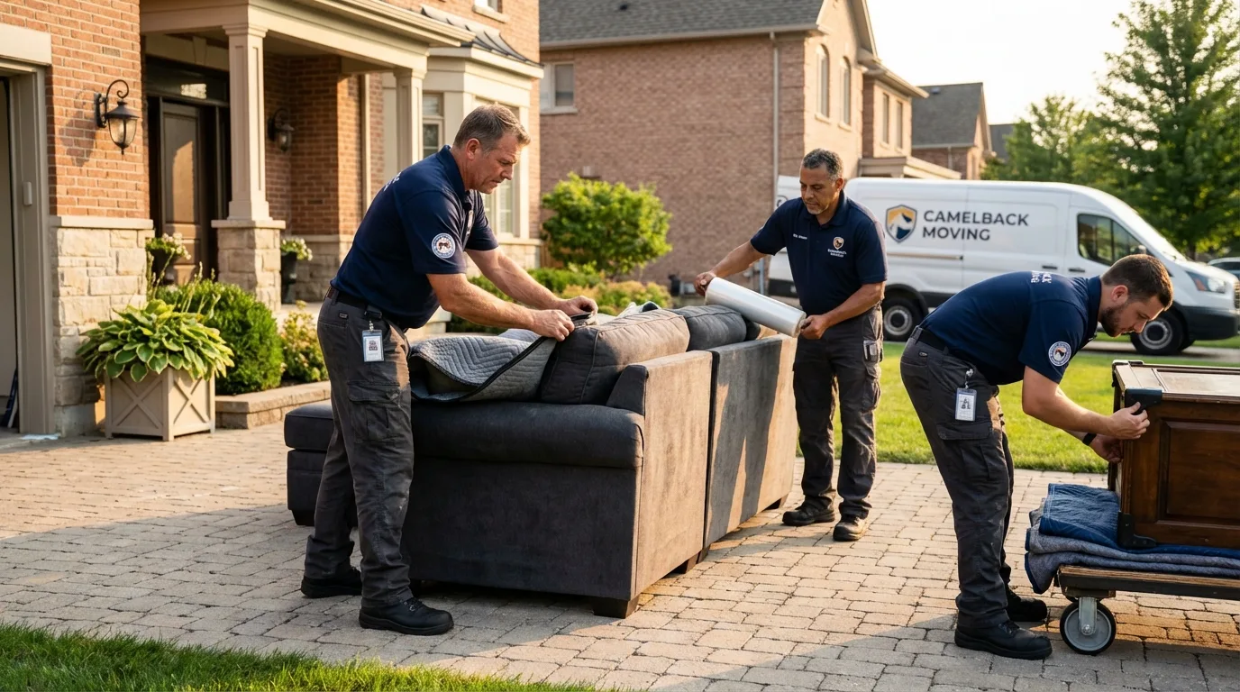 Large estate moving crew wrapping furniture in Crandon, WI